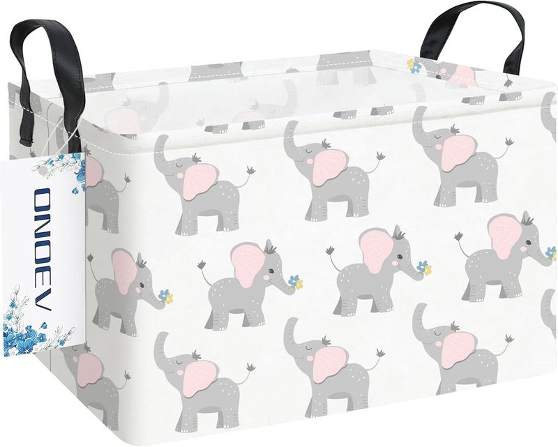 ONOEV Rectangular Folding Laundry Basket,waterproof Canvas Basket,gift basket,Suitable for children's room,Office,Clothes,Toys Storage(Elephant calf) - Image 1